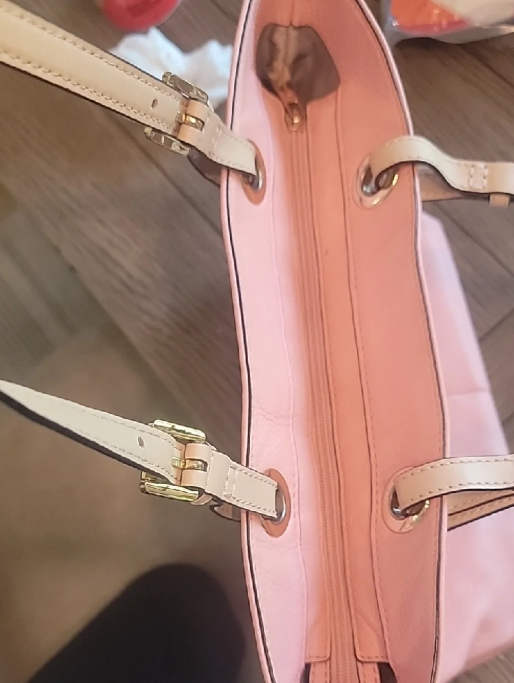 Michael Kors Blush Pink Leather Tote with Gold Accents
